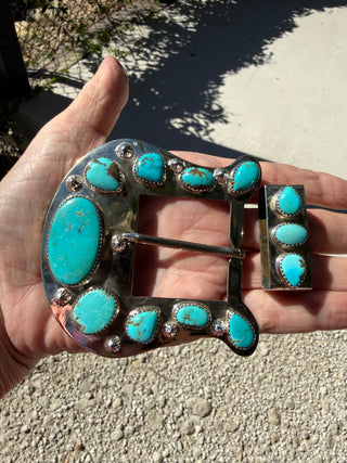 Custom Authentic Kingman Turquoise Statement Belt Buckle Set