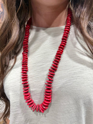 28” Red Coral Howlite Disc Necklace | Western Layering Necklace for Cowgirls - Barbwire n Bougie Boutique