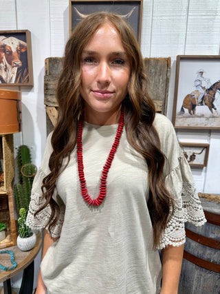 28” Red Coral Howlite Disc Necklace | Western Layering Necklace for Cowgirls - Barbwire n Bougie Boutique