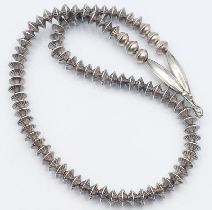 18” Fluted Navajo Saucer Sterling Silver Bench Bead Necklace