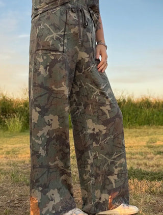 Canyon Camo Ribbed Wide Leg Pants