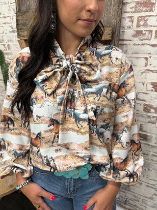 Running Horses Bow Tie Top