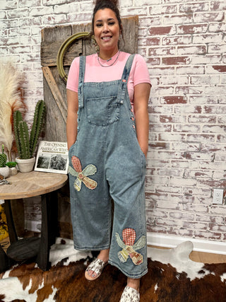 Relaxed Fit Flower Patch Overalls-Easel