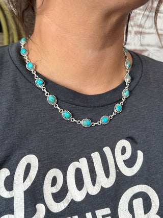 Sterling Silver Kingman Turquoise Necklace – Southwestern Oval Link Chain