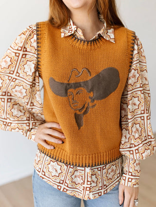 Cowboy Portrait Sweater Vest | Western Knit Layering Vest