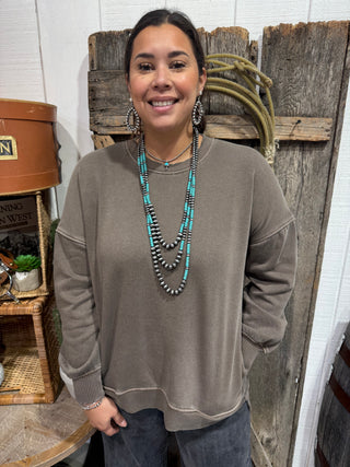 Zenana Brown Pocket Sweatshirt Pullover