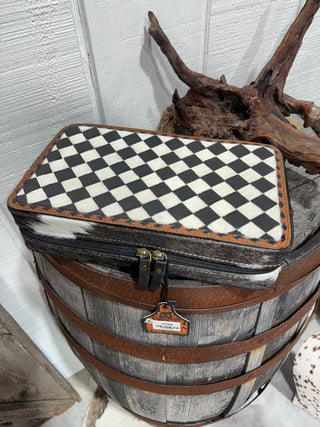 Cowhide Checkered Travel Jewelry Case | Western Jewelry Organizer