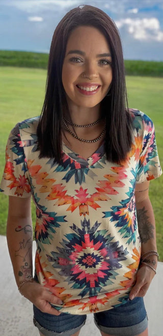 Southwest Burst Butter Soft Aztec Top