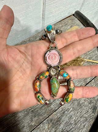 Tibetan Silver Turquoise Naja Pendant | Western Statement Pendant for Navajo Pearls