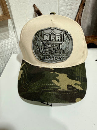 Vintage Hesston NFR 25th Anniversary Buckle Camo Trucker Hat- Slight Imperfection