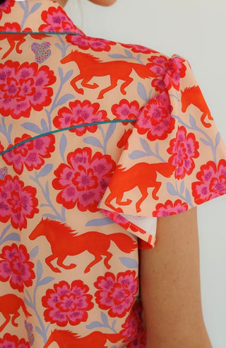 Howdy Hanny Wild Bloom Flutter Sleeve Pearl Snap Top