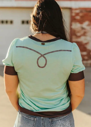 Back of Western Cowboy Graphic Tee – Vintage Retro Horse & Wagon Shirt for Women
