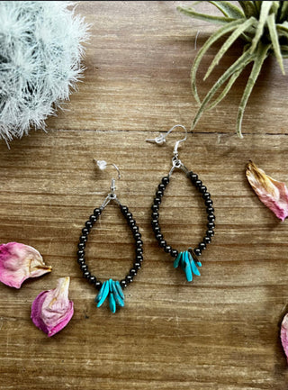 Sterling Silver Pearls & Turquoise Teardrop Earrings