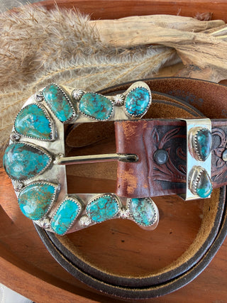 Custom Authentic Kingman Turquoise Statement Belt Buckle Set