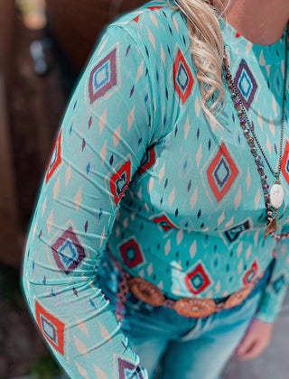 Mayan Aztec Print Mesh Top
