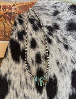 Sterling Silver Genuine Turquoise Nugget Necklace | 16” Southwestern Beaded Necklace