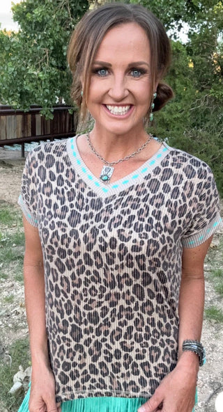 Wild West Leopard Top | Turquoise Trim Western Boutique Tee