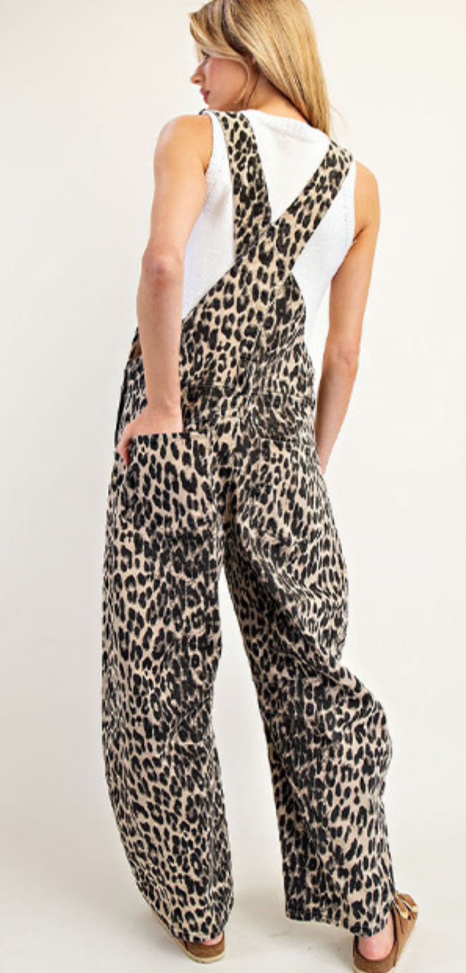 Leopard Print Barrel Overalls