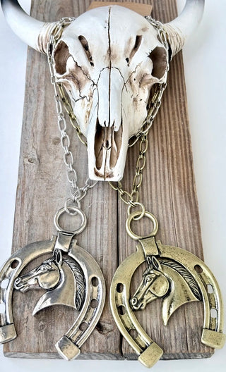 Western Horseshoe Horse Necklace | Silver Or Gold Finish