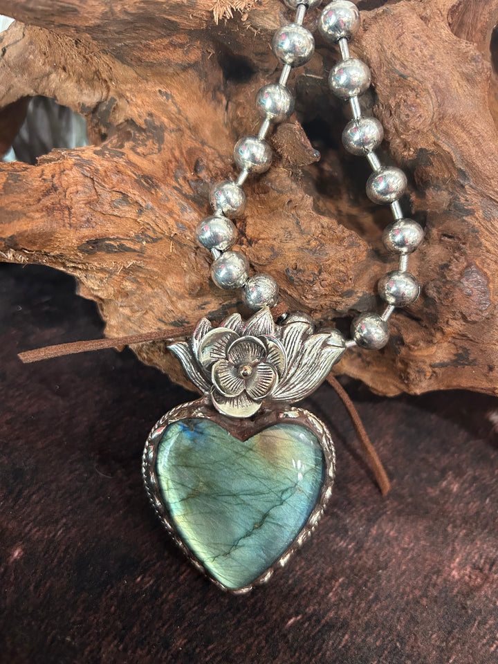 Labradorite Fire Heart Necklace