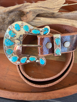 Custom Authentic Kingman Turquoise Statement Belt Buckle Set