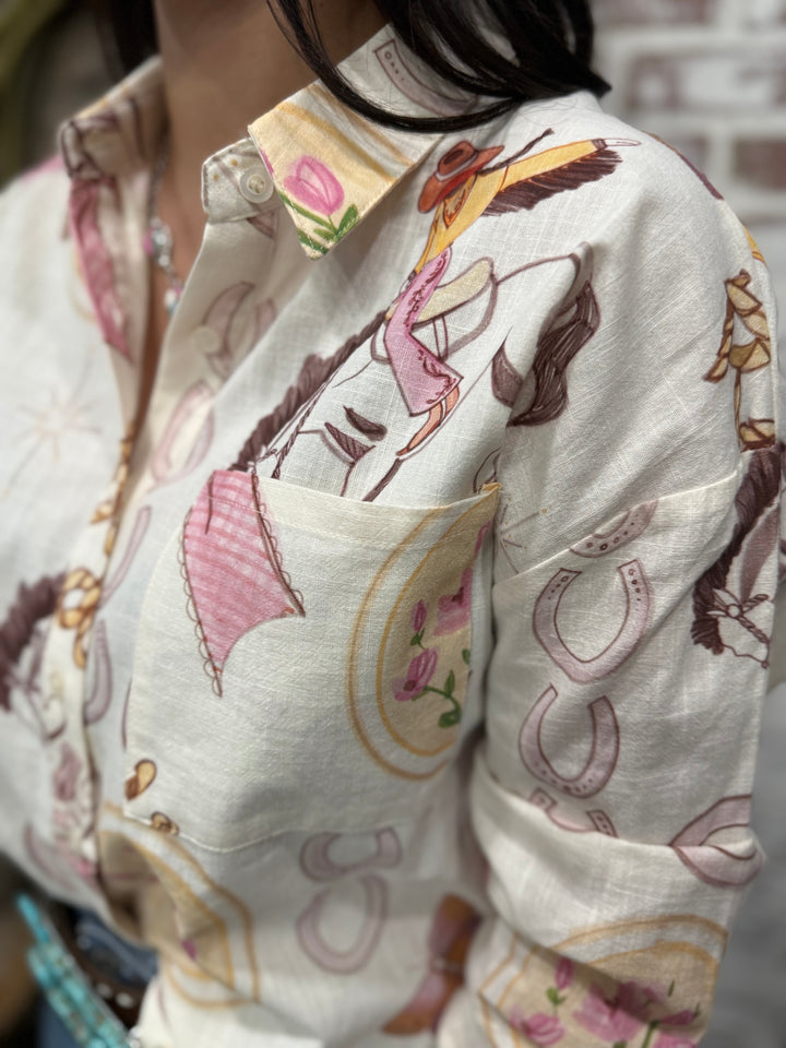 Sweetheart Of The Rodeo Cowgirl Coquette Linen Top