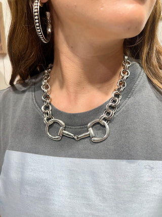 Heavy Chain Snaffle Bit Necklace | Western Statement Necklace | 18” Silver Chain