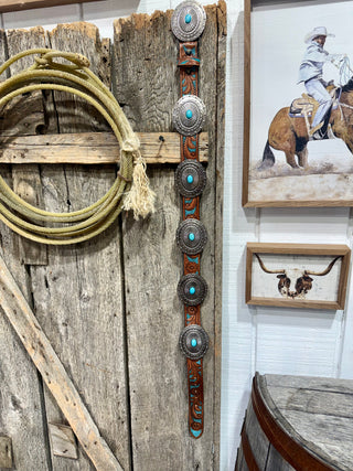 Turquoise Trail Genuine Leather Concho Belt
