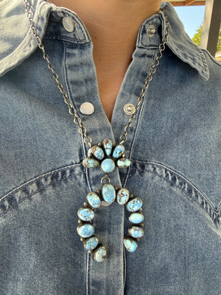 Antionette Mart Golden Hills Turquoise Sterling Silver Squash Blossom Necklace