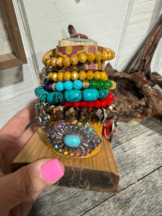 Sandra Ling Western Bracelet Stack | Turquoise Buffalo Nickel Charm Bracelet Set