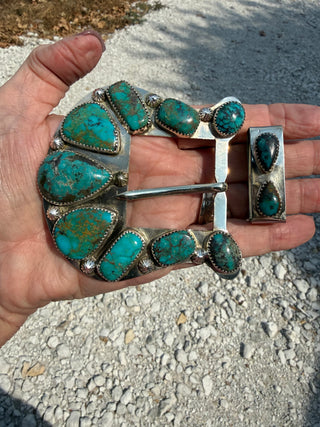 Custom Authentic Kingman Turquoise Statement Belt Buckle Set