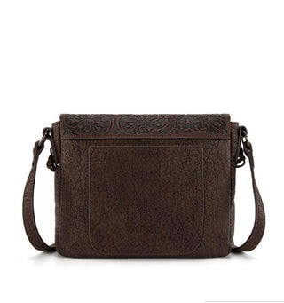 Trinity Ranch Hair-On Hide Crossbody Bag with Concho Pockets- Coffee / Back