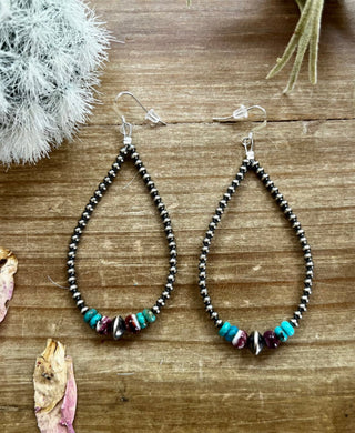 3 mm teardrop earrings Navajo pearl with turquoise and purple spiny oyster - Barbwire n Bougie Boutique