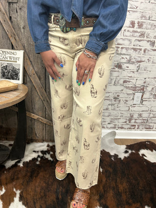 Cowgirl Sketch Denim Capris