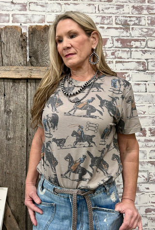 Muted Western Print State Fair Top