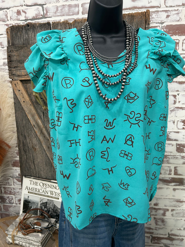 Turquoise Cattle Brand Top