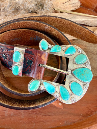 Genuine Turquoise Artisan Custom Statement Buckle & Keeper Set