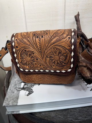 American Darling Tooled Leather Crossbody Bag – Western Floral Carved Mini Purse