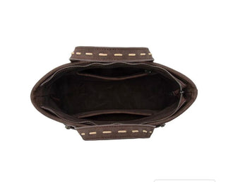 Inside of Trinity Ranch Tooled Leather & Hair-On Hide Western Tote Bag