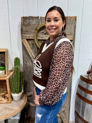 Chocolate Brown Boot Stitch Graphic Western Sweater Vest – Cowgirl Layering Knit