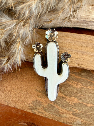 Carved Bone Cactus Tibetan German Silver Pendant