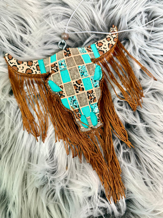 Turquoise & Leopard Longhorn Fringe Car Freshie – Western Air Freshener