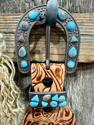Turquoise Filigree Tooled Leather Wide Western Belt