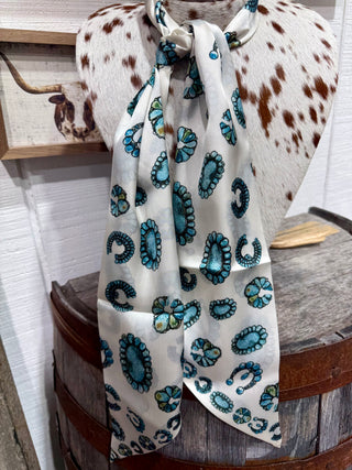 Turquoise Concho Print Twilly Scarf | Western Cowgirl Neck Scarf & Purse Accessory