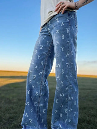 Ranch House Cattle Brand Wide Leg Jeans