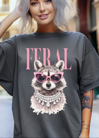 Acid Wash Gray Feral Raccoon T Shirt