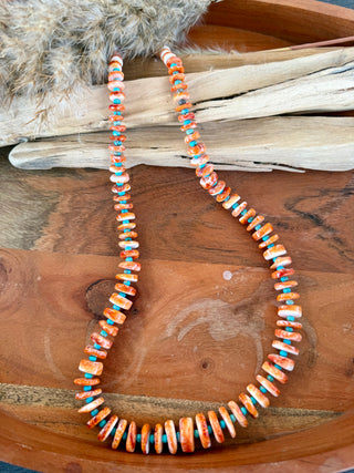 Authentic Orange Spiny Oyster & Turquoise Disc Necklace – 24”
