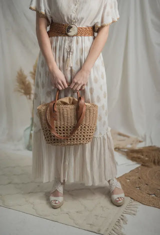 Braided Leather Belt with Oversized Mother of Pearl Concho