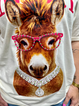 Western “Smart Ass” Donkey Graphic Tee – Funny Cowgirl Shirt with Rhinestone Glasses – Western Boutique Graphic T-Shirt