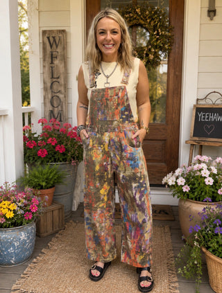 Paint Splatter Barrel Jean Overalls | Denim Overalls for Women